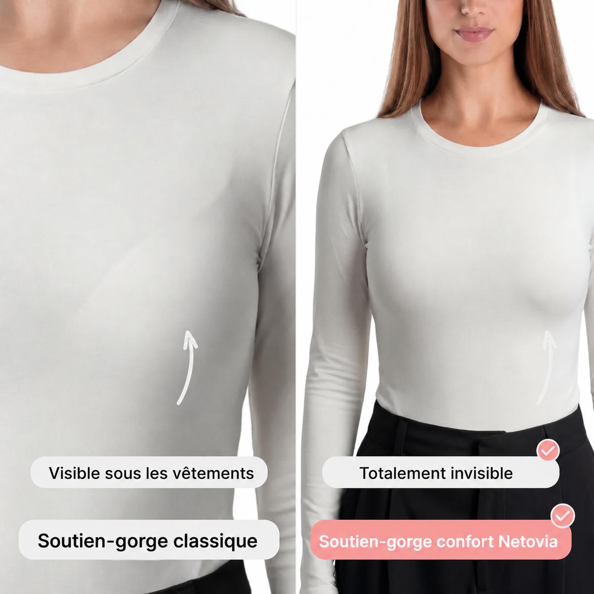 Soutien-gorge classique visible sous les vêtements, soutien-gorge confort totalement invisible